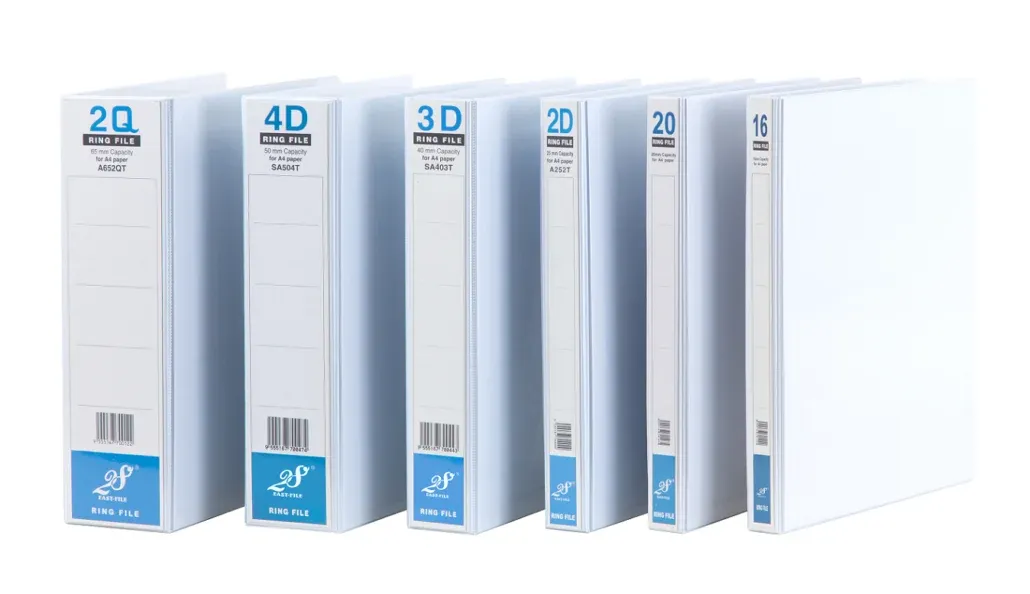 EAST-FILE LA504T A4 WHITE PVC 4D 50MM GLUED ON RING FILE WITH FULL TRANSPARENT