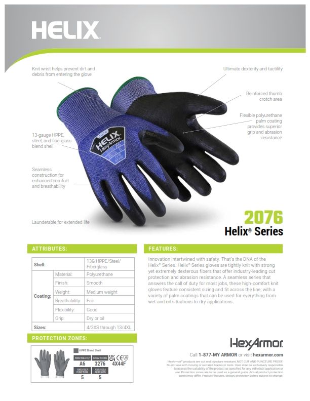 HexArmor *HexArmor® Helix® 2076: Seamless coated safety glove