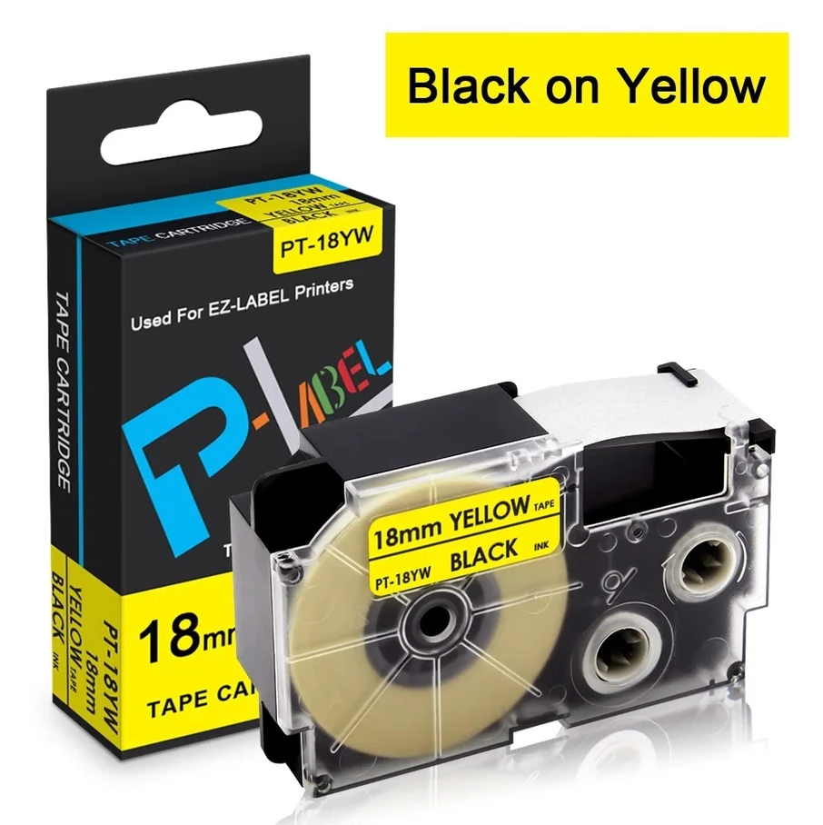 Casio Compatible Ez Label It Tape XR-12WE XR-9WE XR-18WE XR-24WE Labeling Makers Tape Cassette Refill, for Cartridge Printer