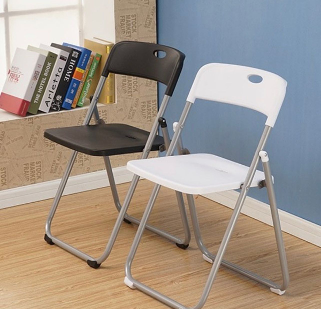Chair Foldable Folding Chair Office /Surau/ Conference Simple Plastic Chair Kerusi Lipat (Black)
