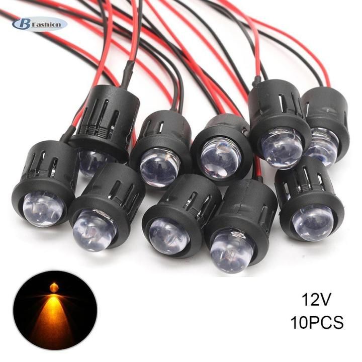 High quality 10 Pcs/Set 12V 10mm Pre-Wired Constant LED Ultra Bright Water Clear Bulb Cable 20cm Prewired Led Lamp