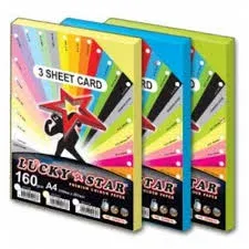 LUCKY STAR 3 SHEET CARD A4 160G 100's-LIGHT COLOURS