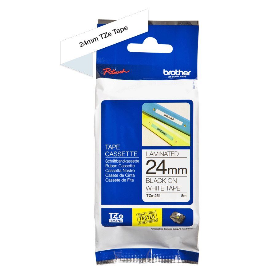 BROTHER TZE 24MM TAPE (BLACK ON WHITE) 8M/ROLL
