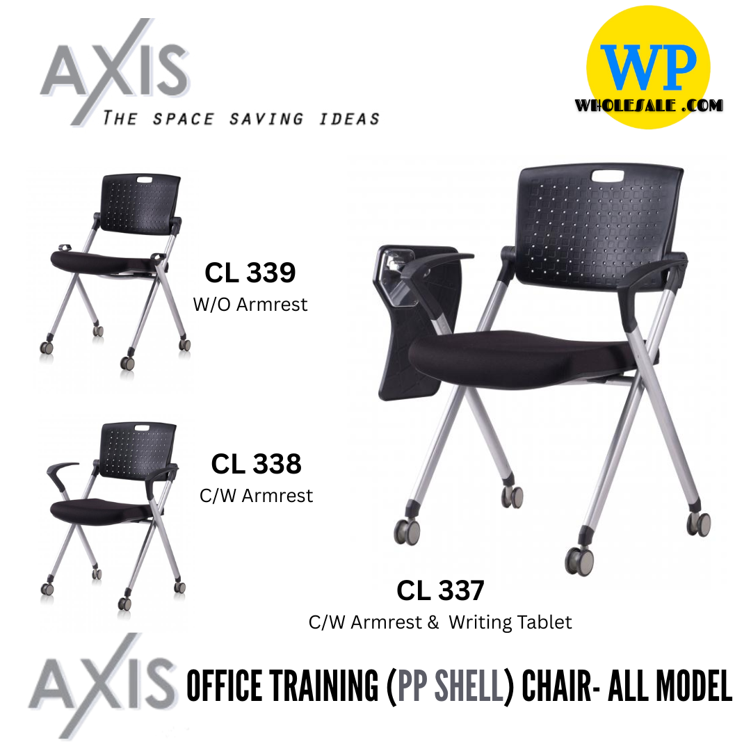 CLASSIC CHAIR AXIS FOLDABLE TRAINING CHAIR (BLACK PP SHELL) - ALL MODEL/ AXIS SERIES / FOLDABLE CHAIR / TRANING CHAIR / STUDY CHAIR / STUDENTS CHAIR / EDUCATION CHAIR / TUITION CHAIR / MEETING CHAIR / OFFICE CHAIR / CHAIR WITH ARMREST / CHAIR WITH ARMREST & TABLET