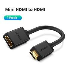 UGREEN MINI HDMI MALE TO HDMI FEMALE ADAPTER CABLE 22CM (BLACK)