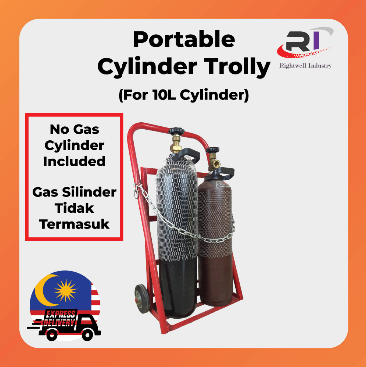 RIGHTWELL HEAVY DUTY DOUBLE GAS PORTABLE CYLINDER TROLLEY FOR 10L GAS CYLINDER (WELDING/CUTING/PLASMA)