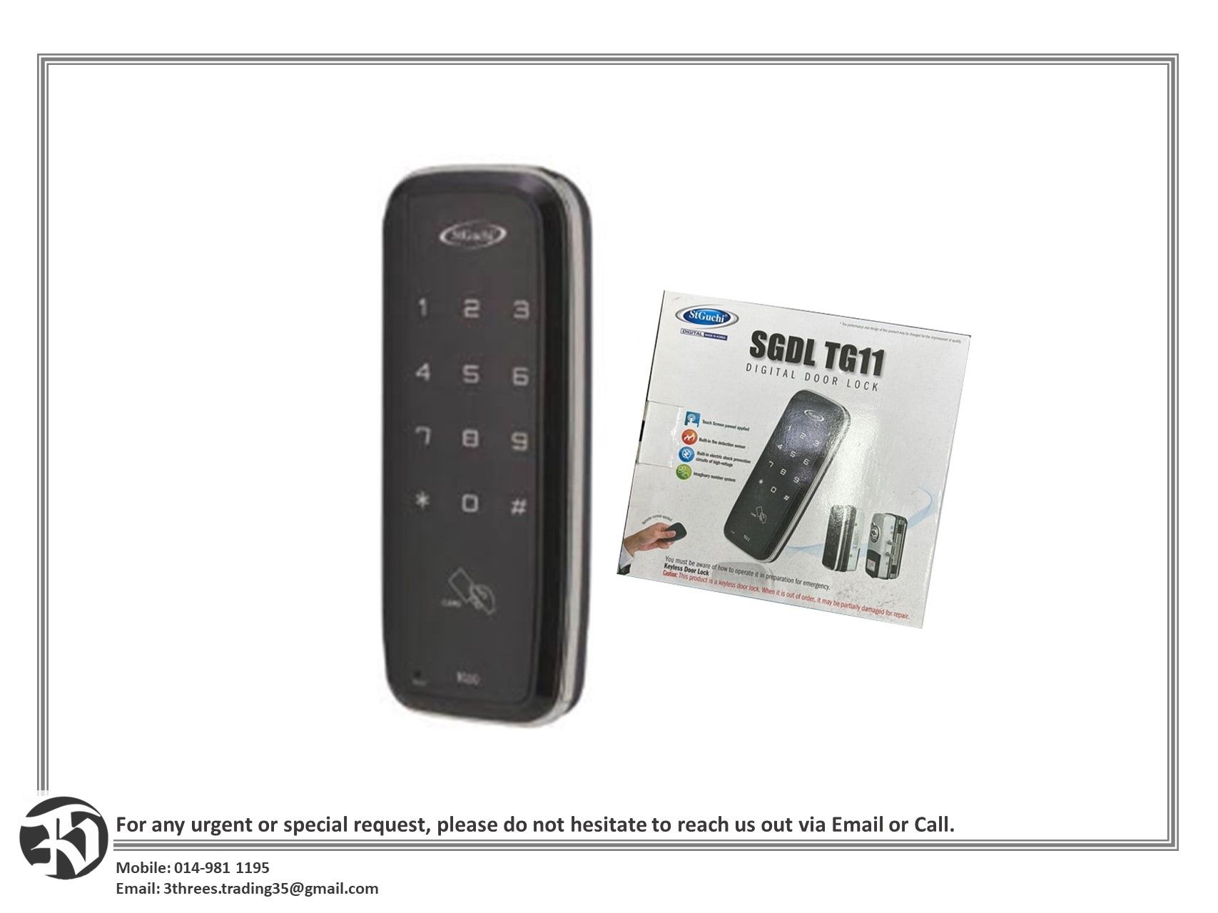 Digital Glass Door Lock SGDL-TG11