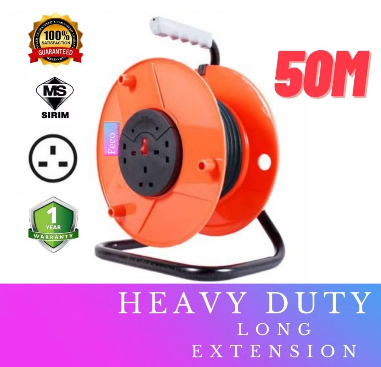SJP 25M/50M Big Cable Reel Extension Socket Outlet With 1.25mm Cable