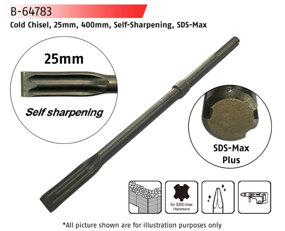 MAKITA B-64783 COLD CHISEL 25MM / 400MM SELF-SHARPENING SDS-MAX