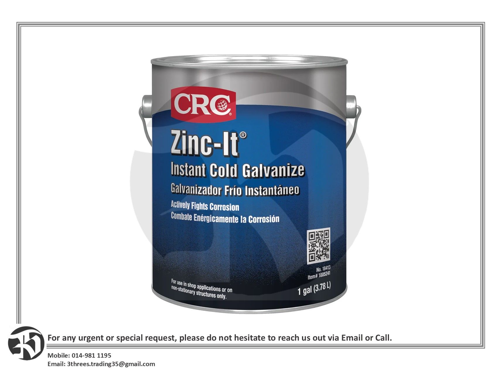 CRC Zinc-It Instant Cold Galvanize, Zinc Rich Galvanize Coating, 3.78L
