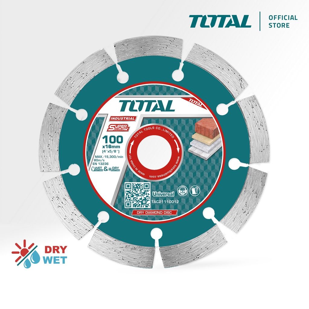 TOTAL DIAMOND CUTTING DISC UNIVERSAL SEGMENTED FAST CUT WET AND DRY CUTTING (4") TAC21110012