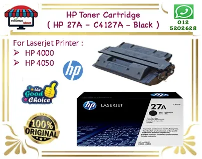HP 27A Toner Cartridge (Black Toner) / HP C4127-A Toner / HP C4127-X Toner / HP 27X Toner # HP 4000 Toner # HP 4050 Toner # Original HP # RP0876 ( Untuk Laserjet Printer : HP 4000 & HP 4050 )