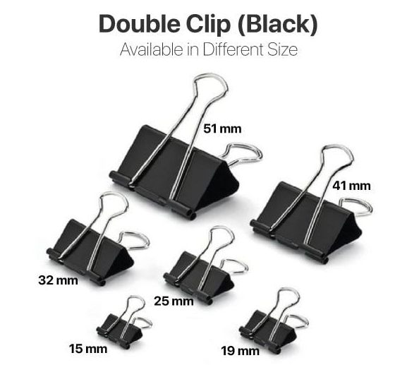 DOUBLE CLIP BLACK COLOUR (VARIOUS SIZE - 12PCS/BOX)