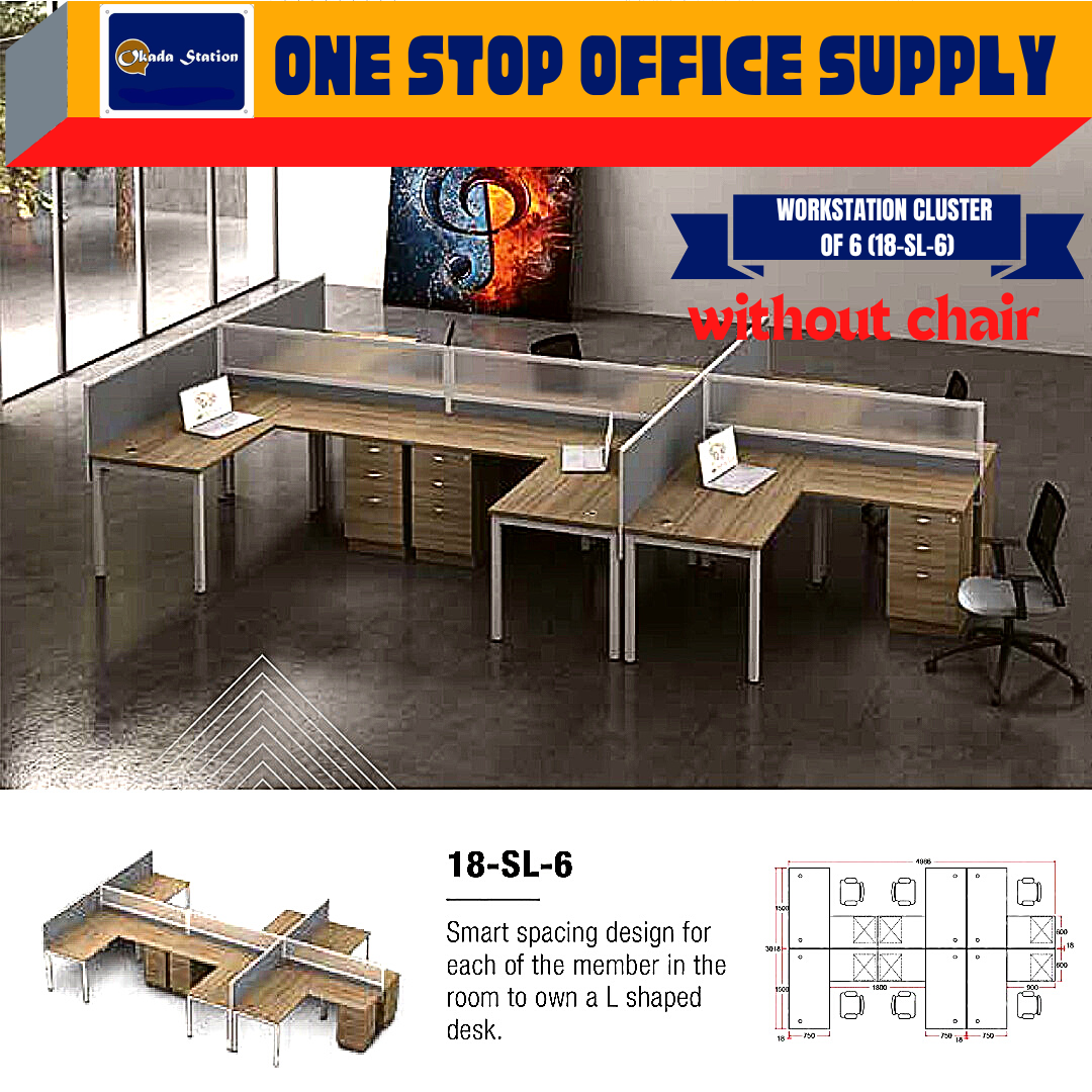 WORKSTATION SET CLUSTER OF 6 (WITHOUT CHAIR) -( 18-SL-6 ) / WORKSTATION / 18-SYSTEM / CLUSTER OF 6 / 18-SL-6 / TABLE TOP PANEL / OFFICE TABLE / 6 SEAT / OFFICE TABLE WITH PARTITION