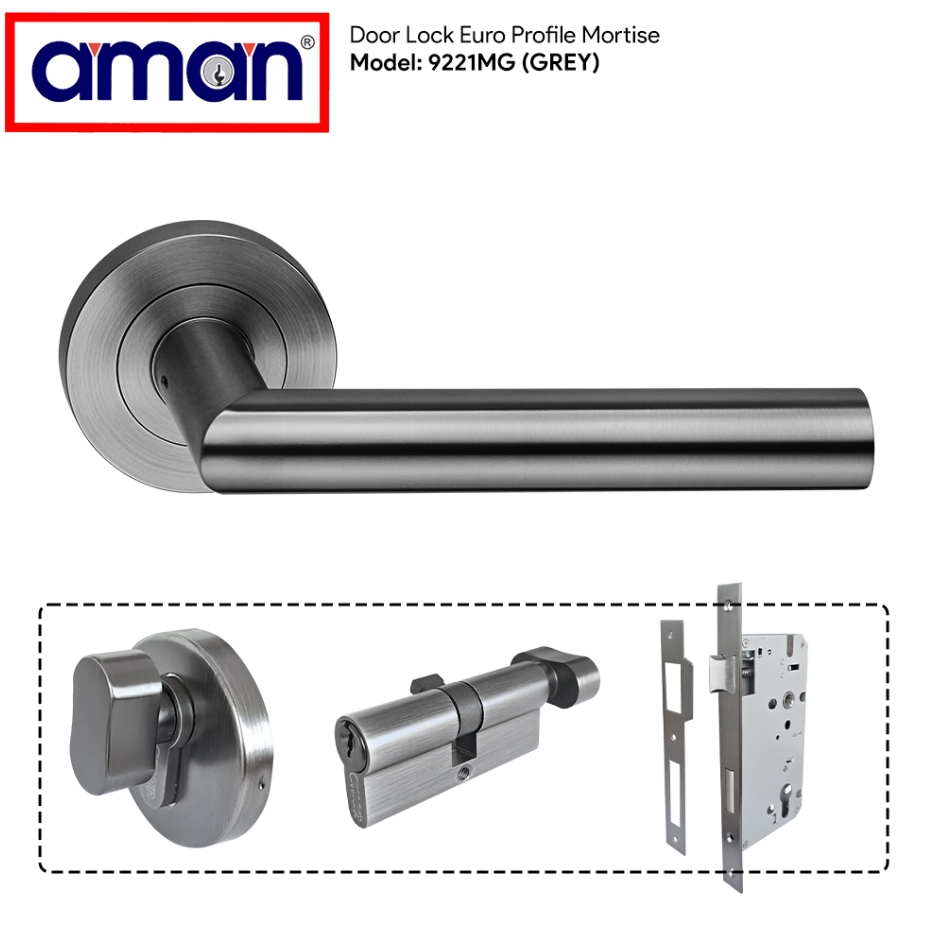 AMAN DOOR LOCK EURO PROFILE MORTISE (9221MG GREY)