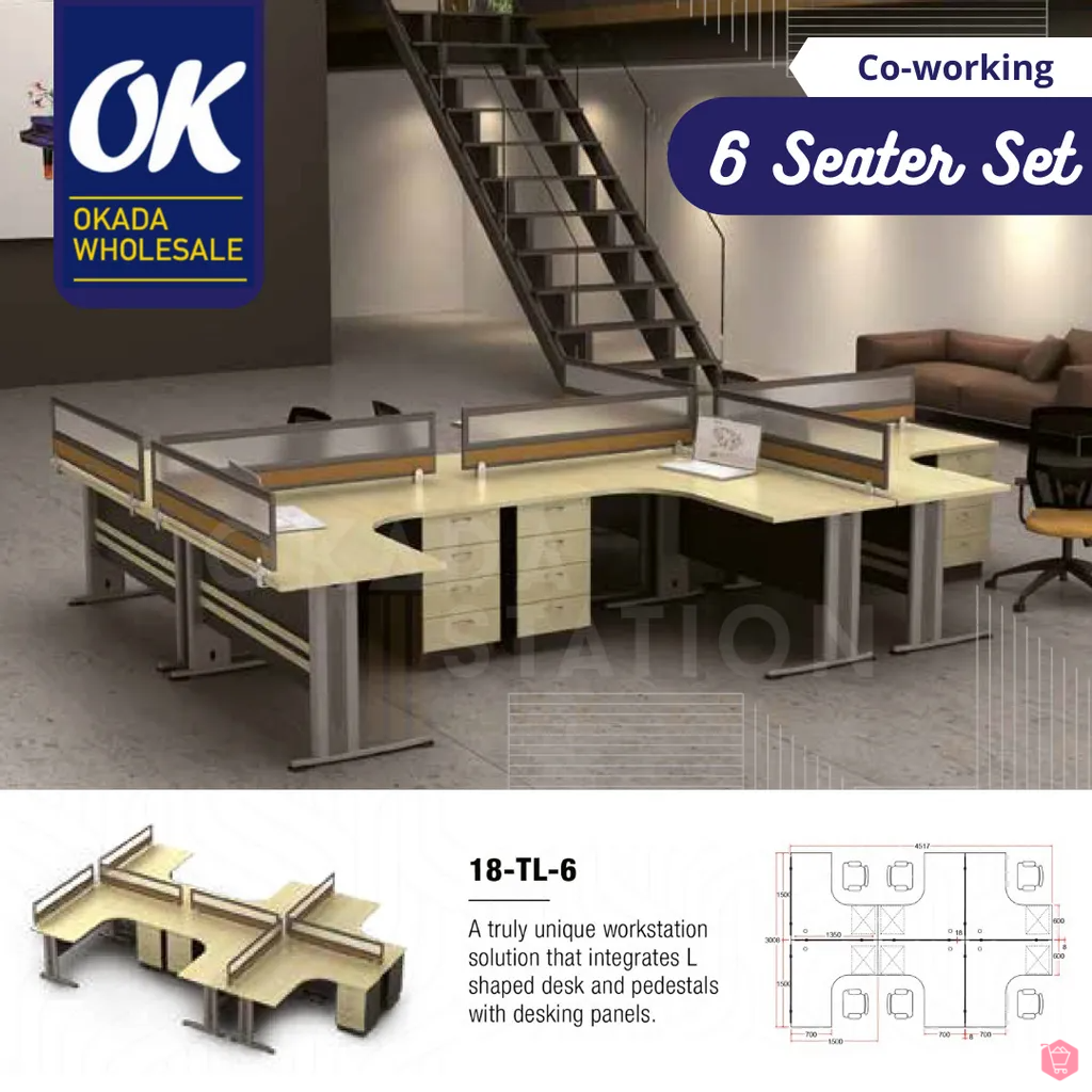 WORKSTATION SET CLUSTER OF 6 (WITHOUT CHAIR) -( 18-TL-6 ) / WORKSTATION / 18-SYSTEM / CLUSTER OF 6 / 18-TL-6 / TABLE TOP PANEL / OFFICE TABLE / 6 SEAT / OFFICE TABLE WITH PARTITION