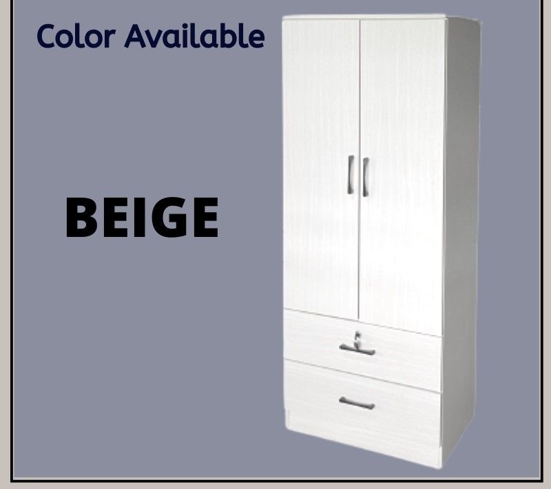 2 Door Wardrobe With 2 Drawer Solid Board / Almari Baju / Almari Pakaian