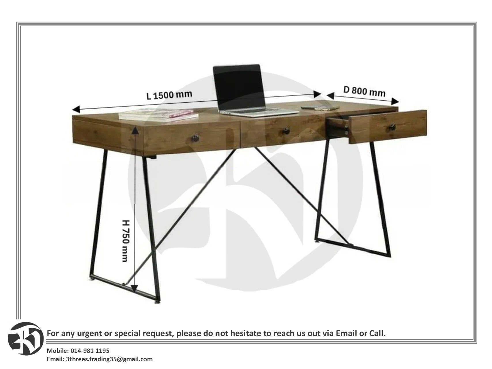 Modern Rectangular Office Desk 5ft (L 1500mm x W 800mm x H 750mm)