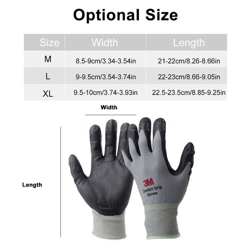 3M Comfort Grip Gloves Size M & L & XL Hand Glove General Use Sarung Tangan