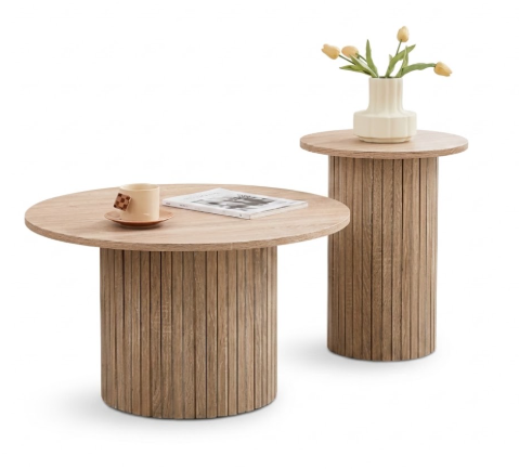 Round Ribbed Coffee Table Set of 2