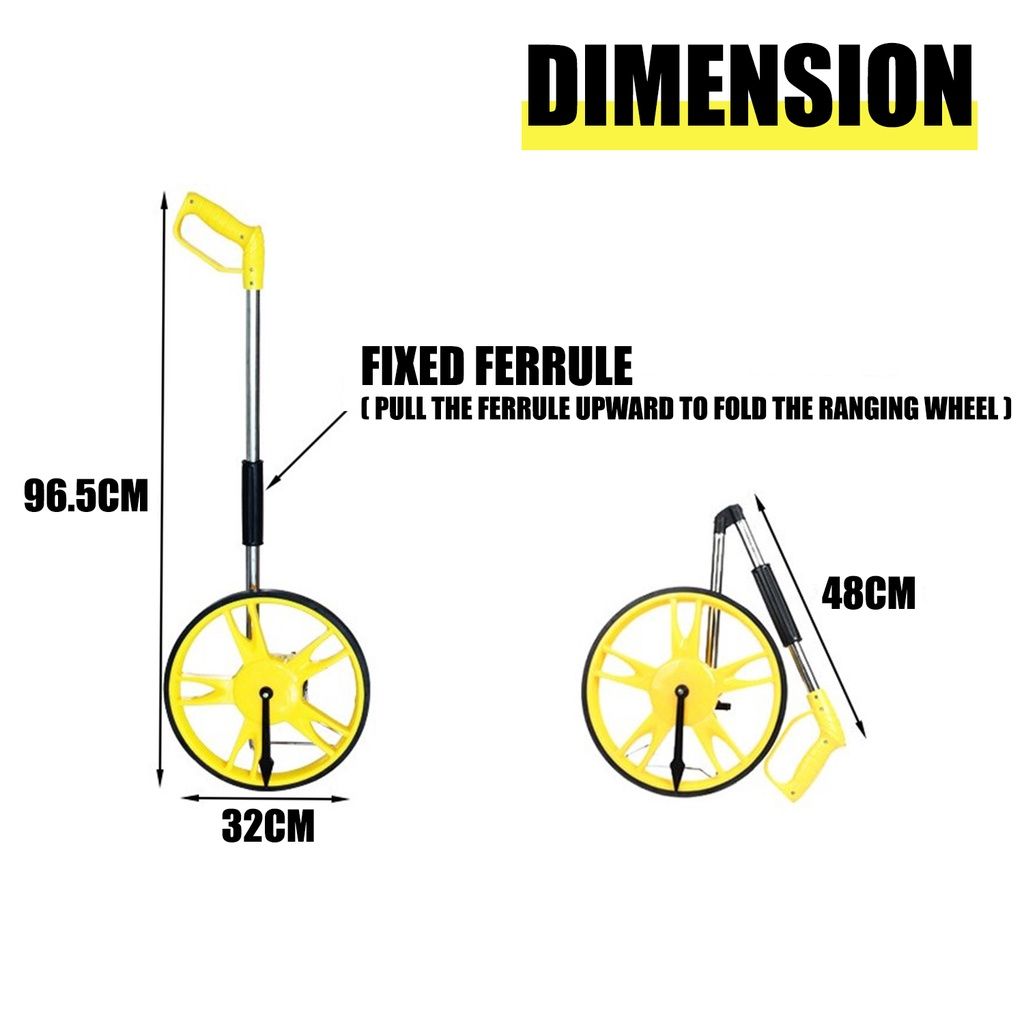 Folding Distance Measuring Wheel Analog Counter Adjustable Measure Tool Roda Pengukur Jarak Meter Alat Ukur Jalan (Yellow Analog)