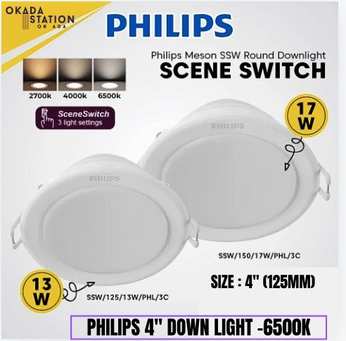 Philips / Meson SSW Round Downlight / 6" x 17W / 6500K / LED Round Light / Lampu LED Bulat