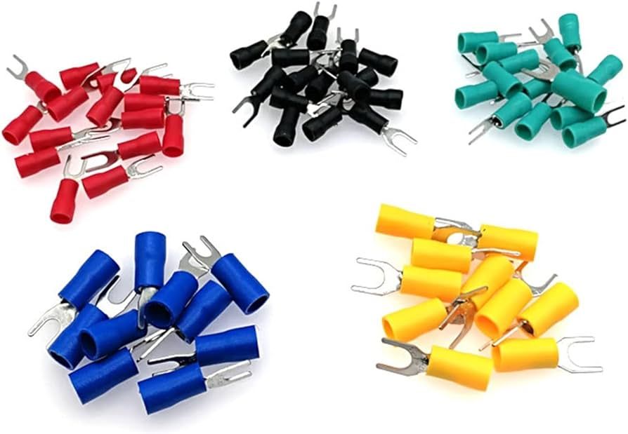 100Pcs SV1.25 Series Insulated Fork U-Type Wire Connector Electrical Crimp Terminal For 22-16AWG 1.5mm Cable Lug