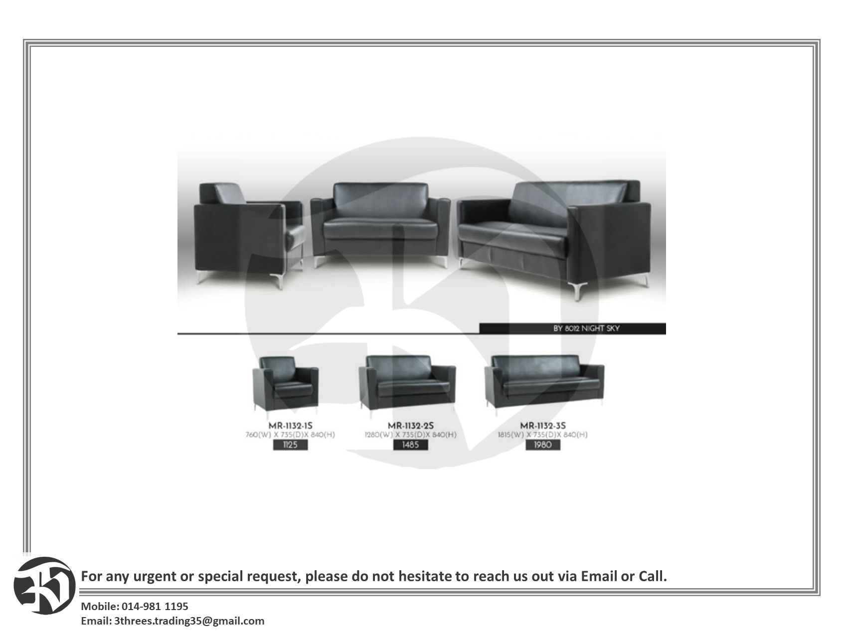 PU 8012 Night Sky Sofa Set (1 seater + 1 Seater + 2 Seater)