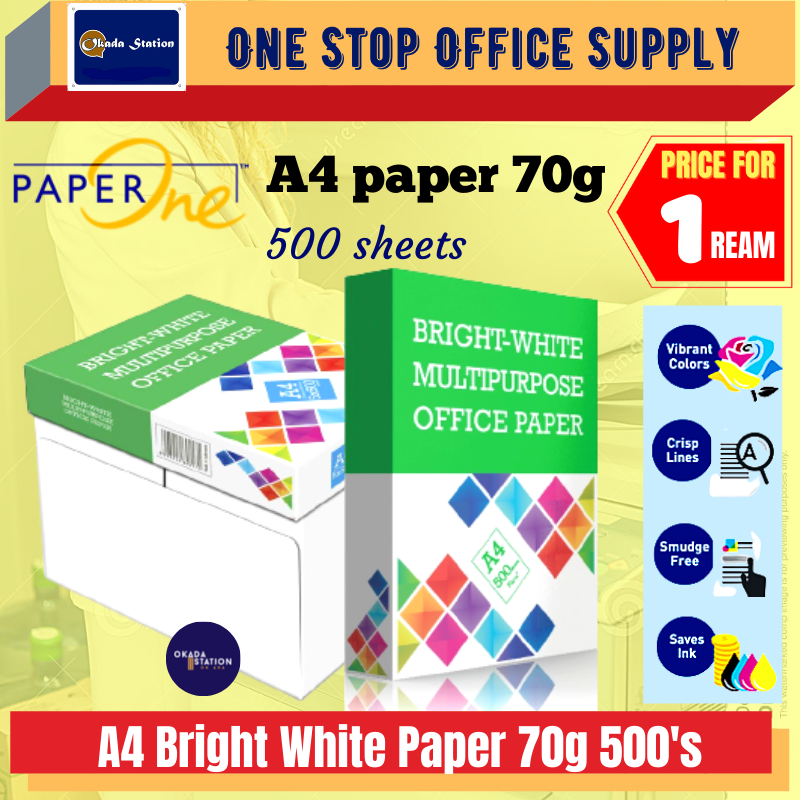 A4 70G BRIGHT WHITE PAPER - 500 SHEETS / BRIGHT WHITE / 70G / A4 PAPER / WHITE PAPER / PHOTOSTAT PAPER / PAPER ONE