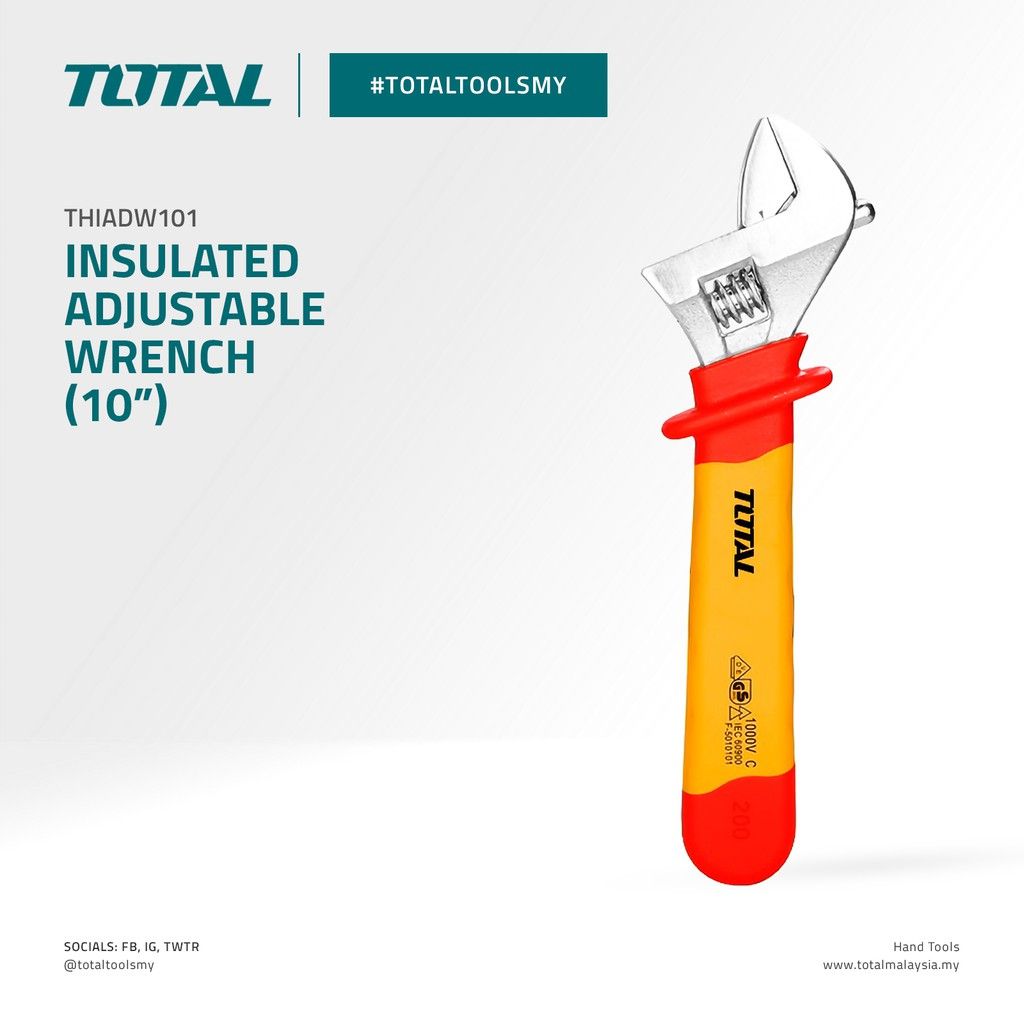 TOTAL INSULATED ADJUSTABLE WRENCH (10") THIADW101 (VDE Approved Certifications)