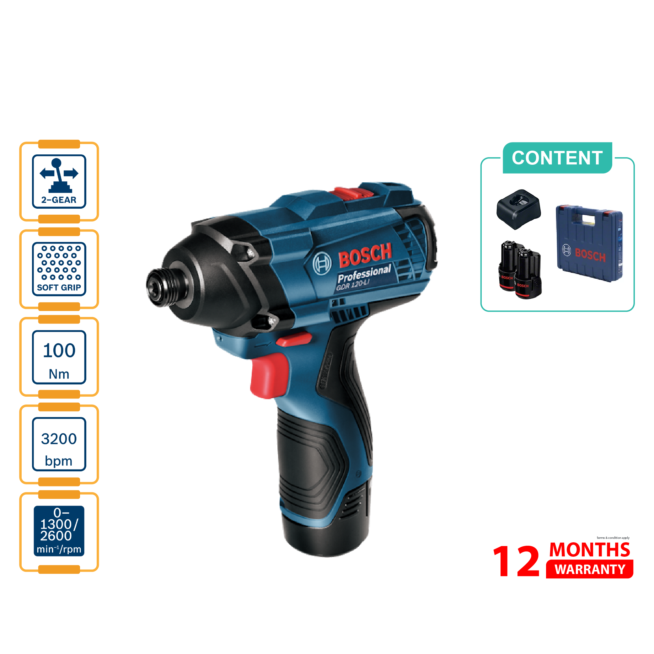 BOSCH GDR 120-LI Cordless Impact Driver/Wrench - 06019F00L6