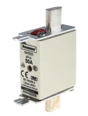 *Eaton 50A Centred Tag Fuse, NH000, 500V ac 50NHG000B, 100 pcs per pack