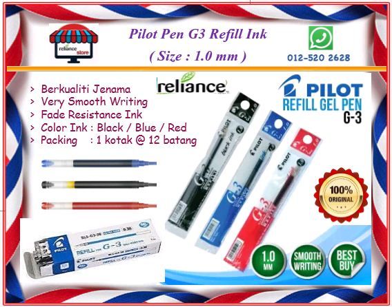 Refill Pilot Pen G3 - 1.0mm / Pilot Refill Ink # Smooth Writing # 5C9AE03FD0C617 ( KTT : 1 Kotak @ 12 batang )
