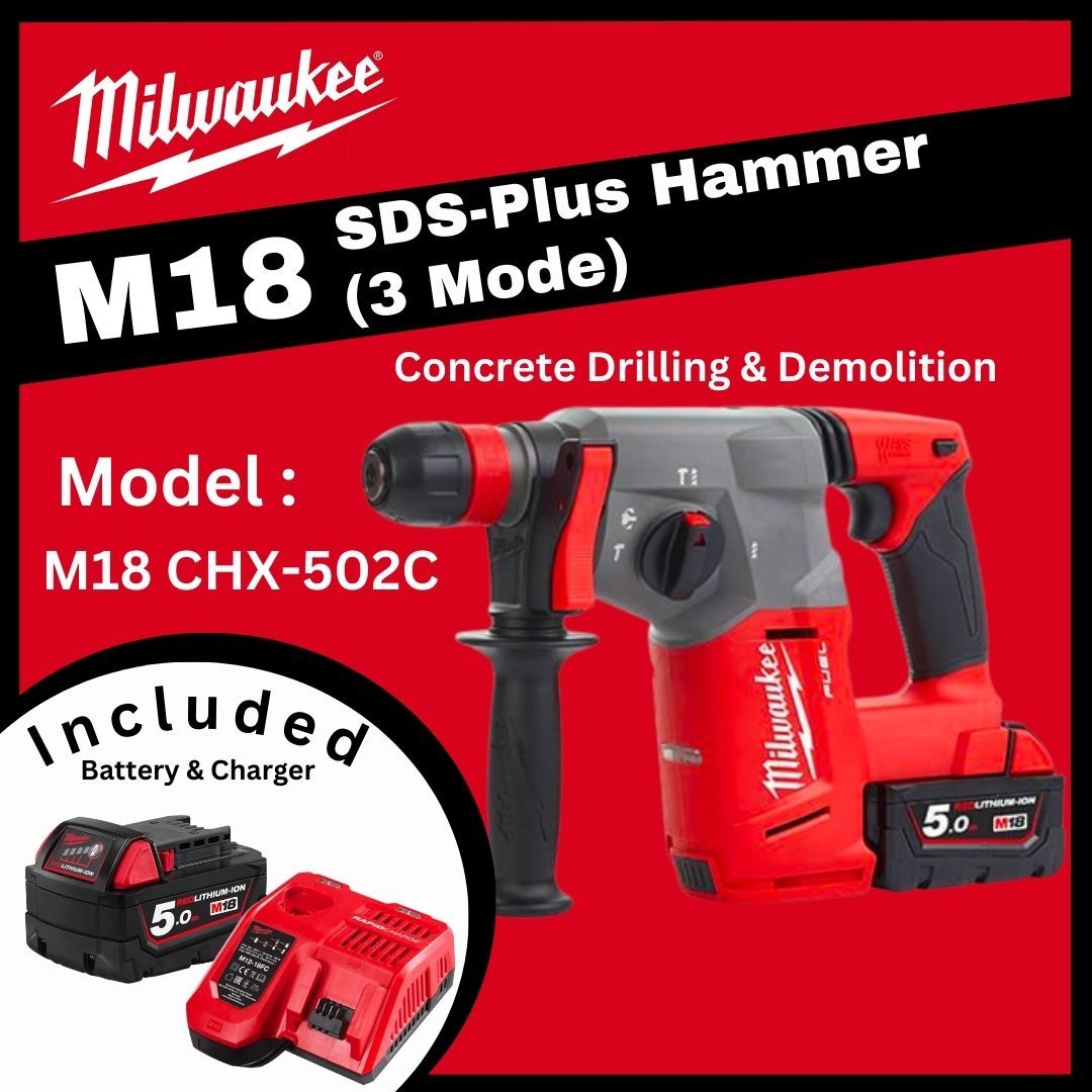MILWAUKEE M18 FUEL™ SDS-Plus Hammer (3 Mode) / Concrete Drilling & Demolition / M18 CHX / M18 Driller / Full Set