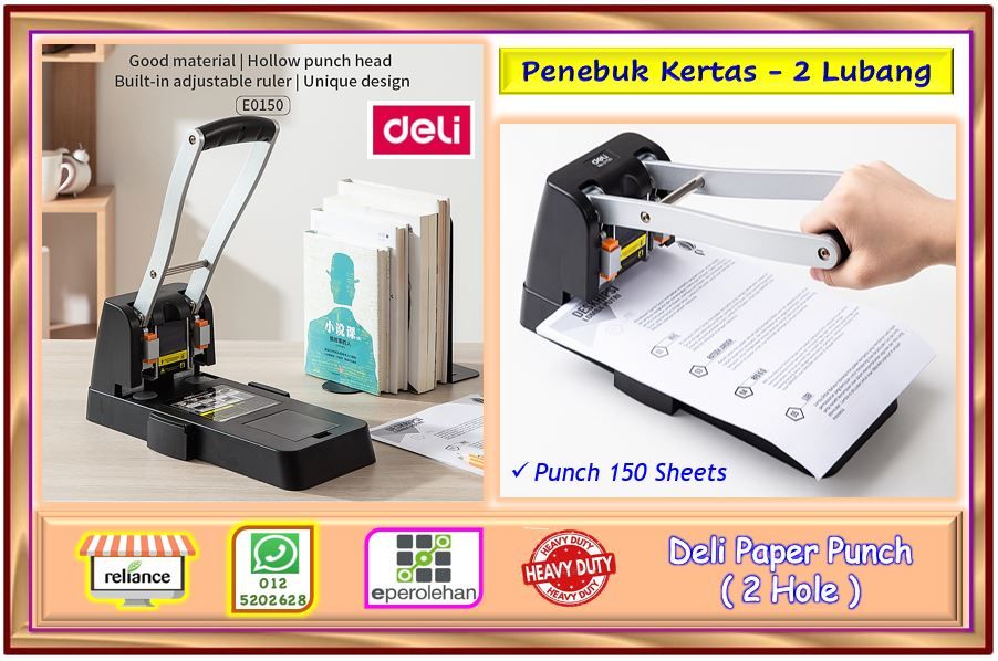Deli Punch 2 Hole - 150 Sheets / Penebuk Kertas 2 Lubang # Heavy Duty # Punch 150 Keping # Deli 0150 # RP0314 ( KTT : 1 Unit )