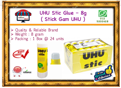 UHU Glue Stick (8 gram) / Glue Stic / UHU Gam / Happy Glue # Gam Botol # Non Toxic # RP0047 ( KTT : 1 Kotak @ 24 Batang )