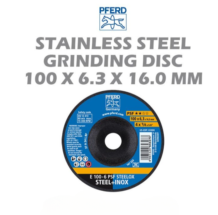 PFERD STAINLESS STEEL GRINDING DISC 100MM X 6.3MM