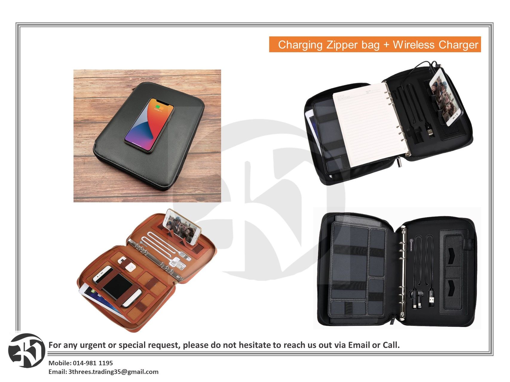 Charging Zipper bag With Wireless Charger