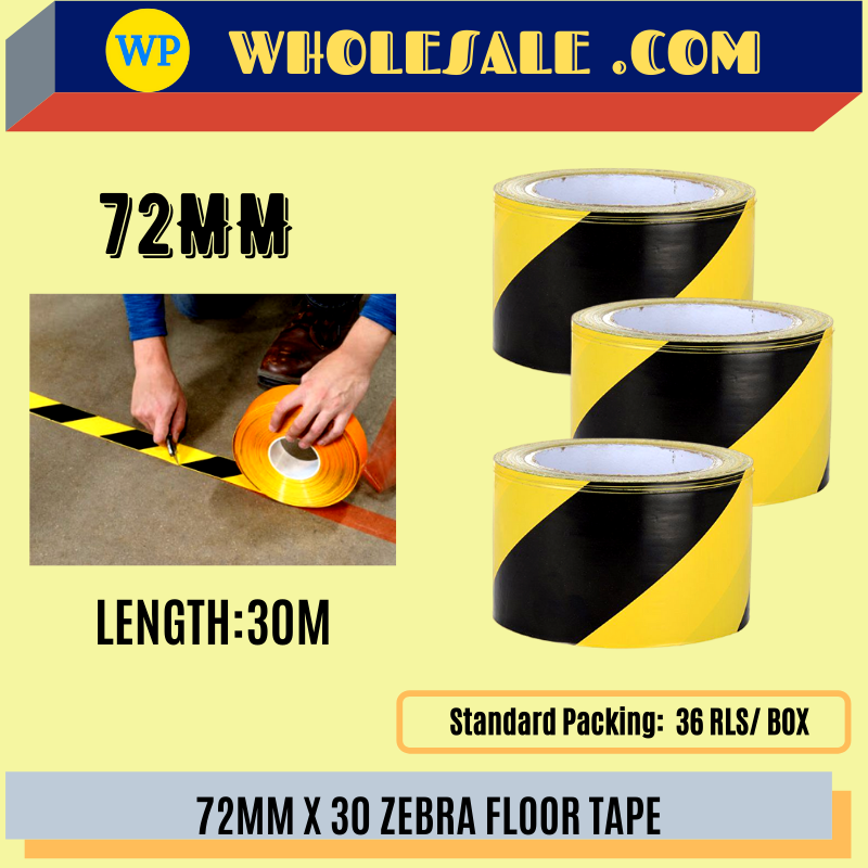 72MM X 30M (ZEBRA) FLOOR TAPE - BLACK & YELLOW / Okada / Tape / Floor Tape / Zebra / 72MM X 30M