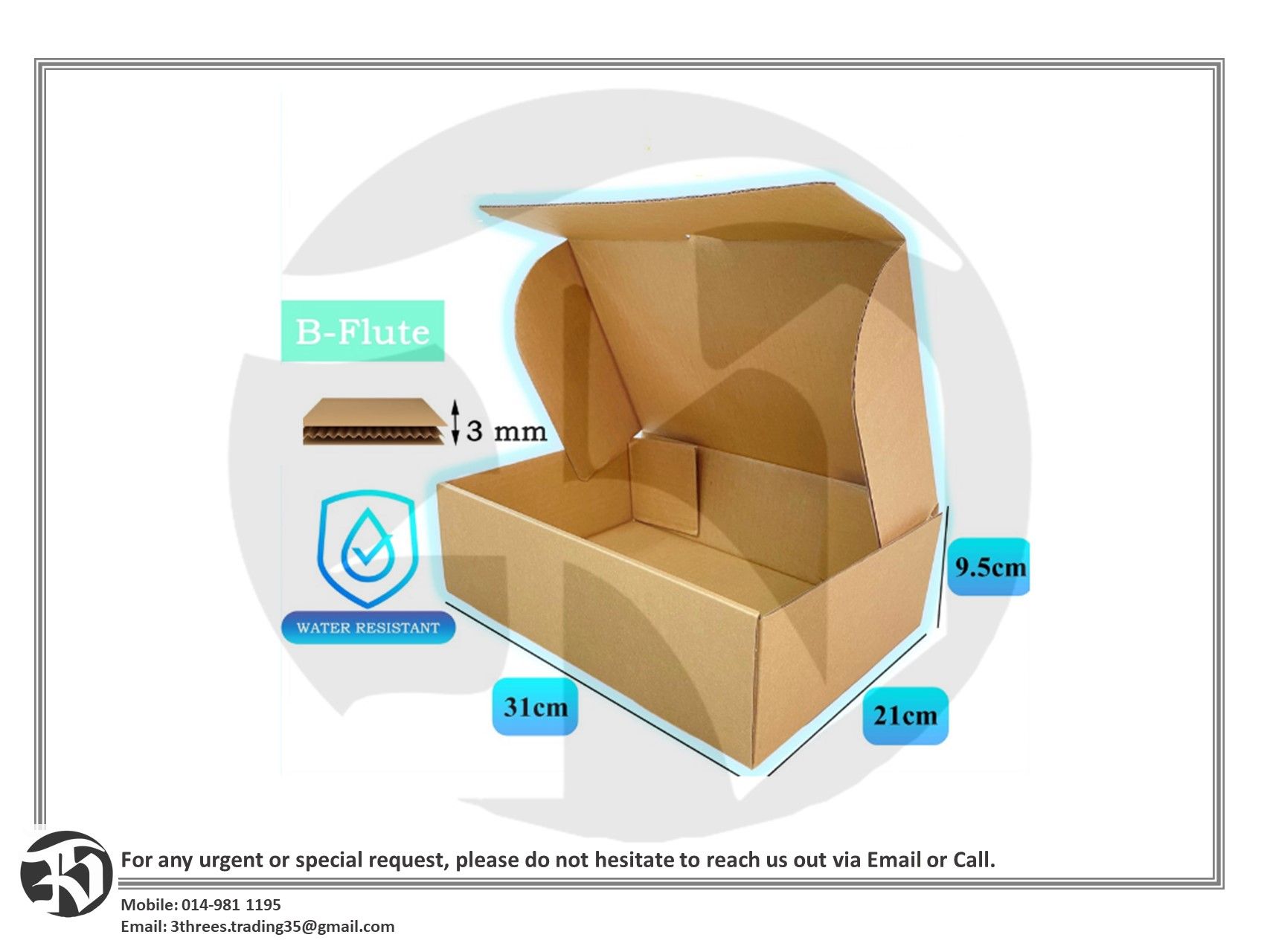 Kraft Box 31cm (L) X 21cm (W) X 9.5 cm (H)