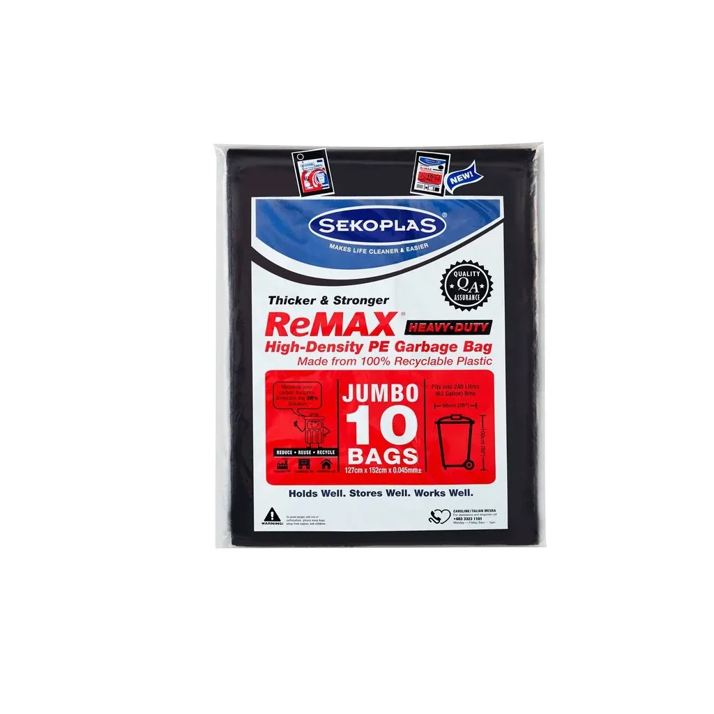 Sekoplas ReMAX HDPE Garbage Bags Jumbo 1270 X 1520 X 0.045MM 10sheet