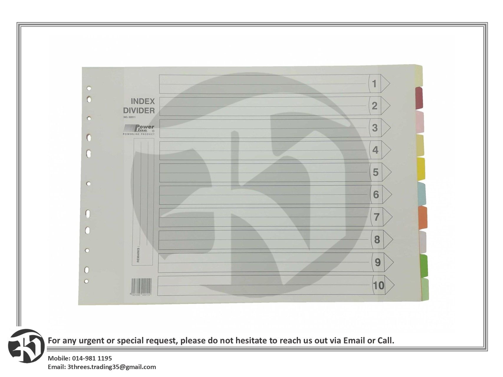 A3 Index Divider 10 Colour (5 Set/Pack)