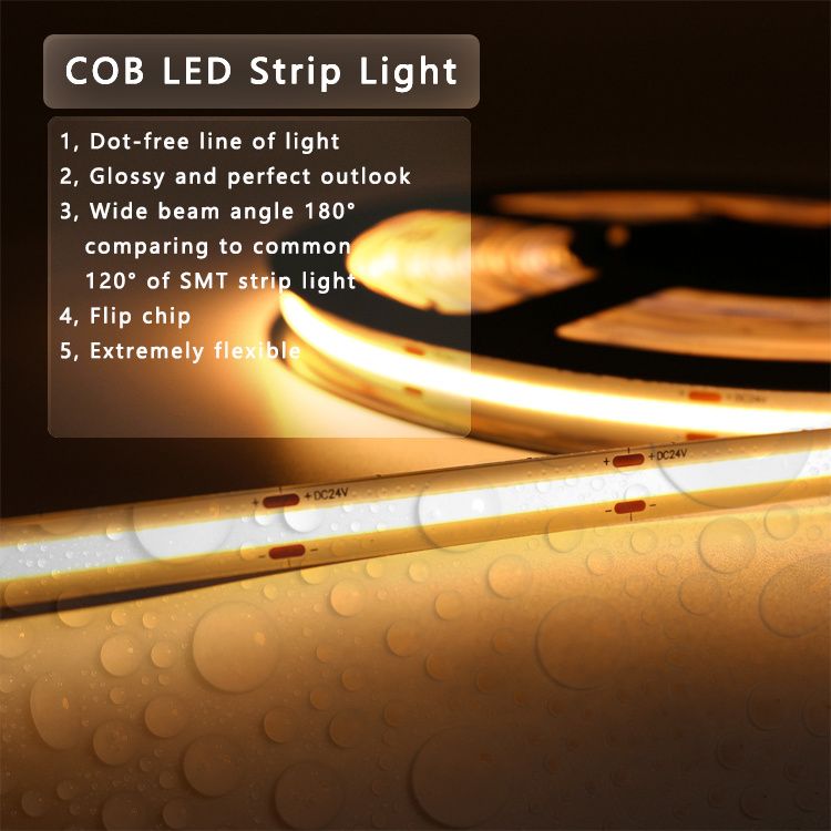 DC 24V COB LED Strip LED Light White/WarmWhite/COB LED Light High Density Flexible COB LED Lights LED Tape (6500k Daylight 5 Meter)