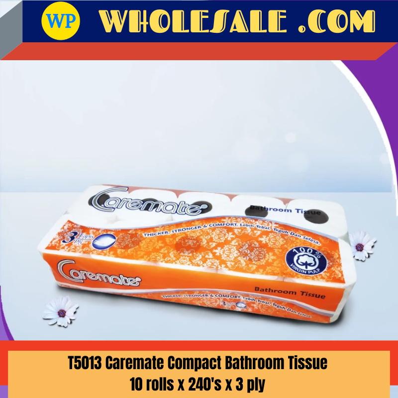 CAREMATE T5013 / Caremate Compact Bathroom Tissue / 240'S X 10 Rolls X 3 Ply / Bathroom Tissue Extra Soft & Strong Compact / Tisu Bilik Mandi Lebih Tebal
