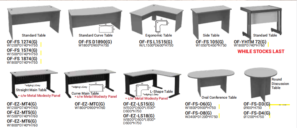 OFIS SERIES FS/E2 TABLES _LIGHT GREY TOP_ DARK GREY BASE