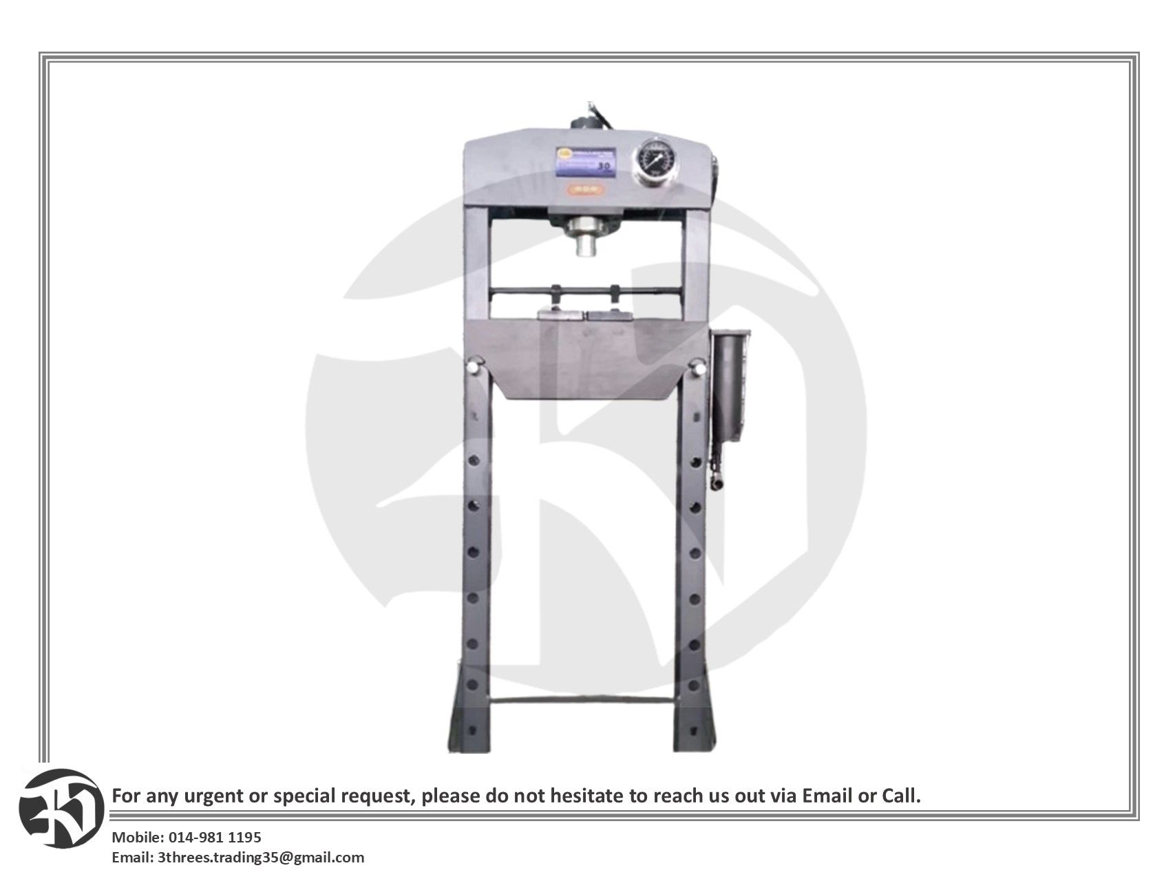 Hydraulic Shop Press 30 Ton with Pressure Gauge (HP30PG-PS)