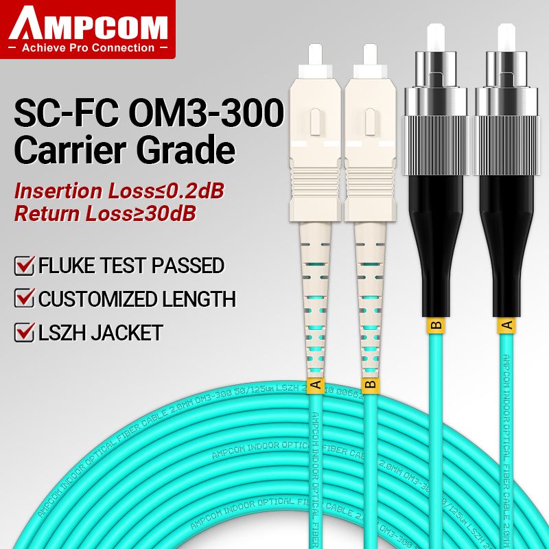 AMPCOM Fiber Optic Patch Cord SC/UPC - SC/UPC (Multimode) - 30Meter