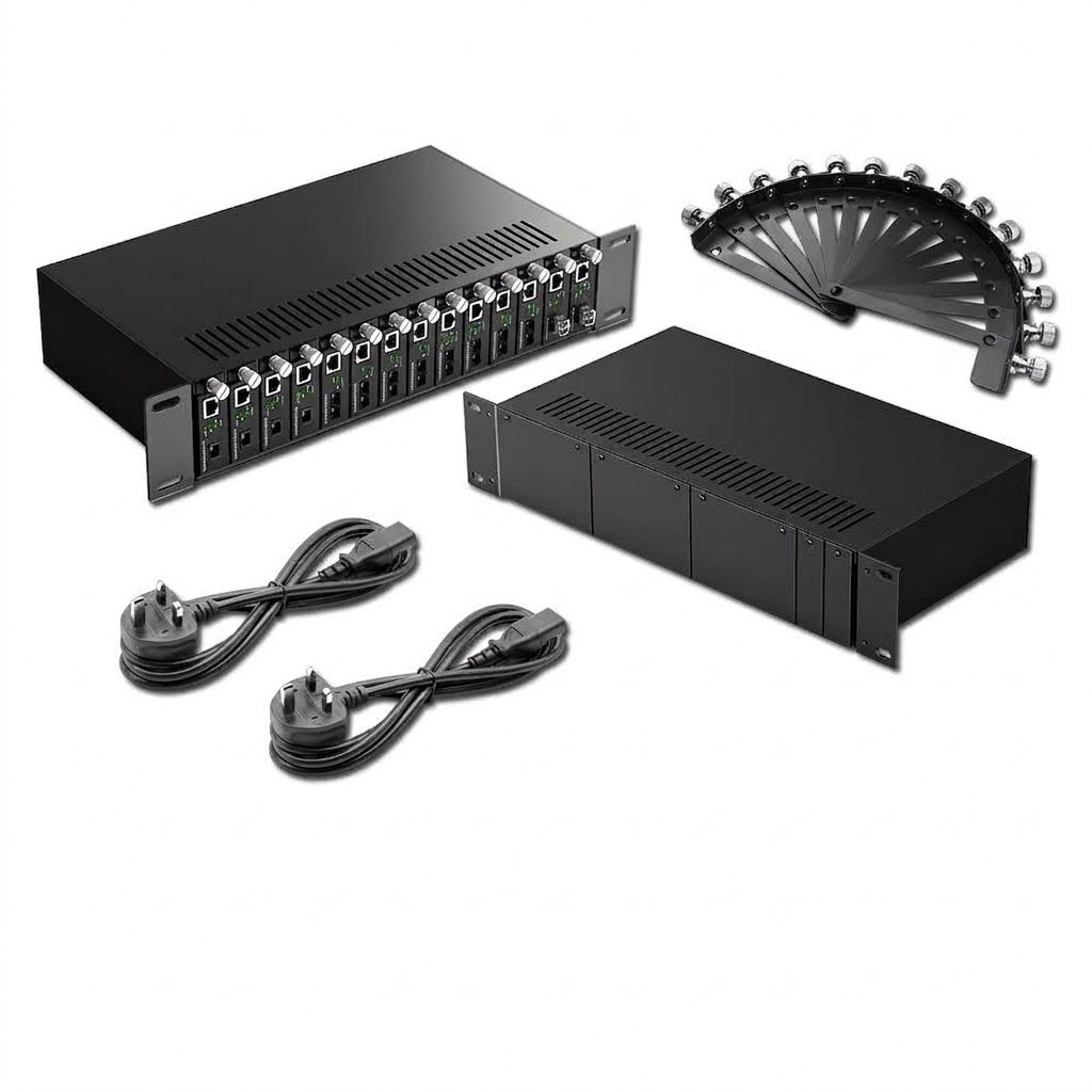 14 SLOT FIBER MEDIA CONVERTER CASING RACK WITH POWER
