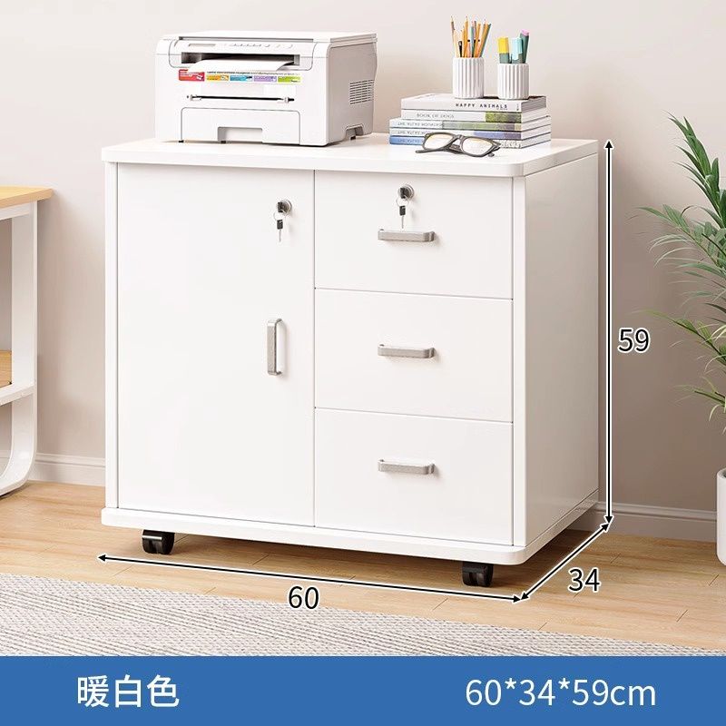 Office File Cabinet with Lock Locker Material Storage Cabinet under Table Side Cabinet Low Cabinet Printer Storage Cab (Three Drawers with Lock with Pulley)