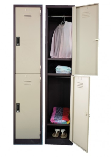 WOS S114/C, 2 COMPARTMENTS STEEL LOCKER WITH 1 CLOTH HANGING BAR & 1 FIXED SHELVE / 2 DOOR CPMPARTMENT